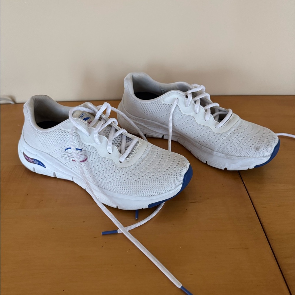 White and Blue Athletic Sneakers